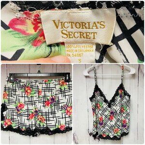 Vintage Victorias Secret Small Gold Label Camisole & Shorts Lace Edge Floral